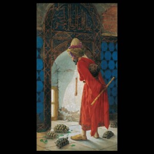 Cannot help but think of 'The tortoise trainer' by Osman Hamdi Bey, 1906. .
Apparently the tortoises were trained to walk in a single file along the corridors of the King's palace with candles on their backs. The painting was done in sarcasm.
Osman Hamdi Bey, a Turkish intellectual-artist, merged oriental earth palettes with occidental tones, sometimes involving both forms in the same composition. Saw him in a museum in Berlin first, interestingly in the company of paintings of a German art movement which keenly watched 'what people did everyday', moving away from the usual elitist focus on ideas of beauty and commissioned portraits which funded arts in those times, as they do in these times.